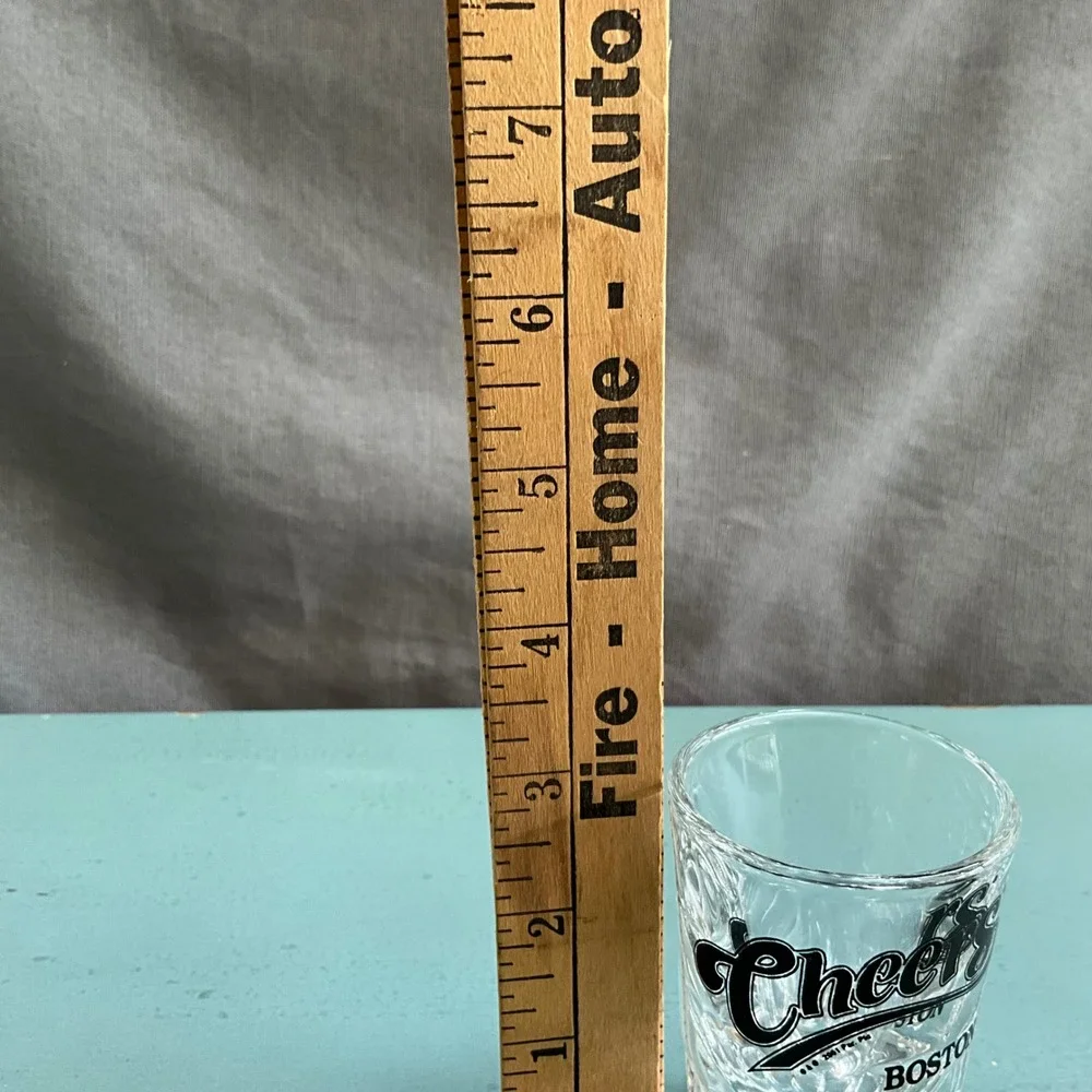 Cheers Boston Shot Glass Clear Black Logo Fluted Base Souvenir Barware